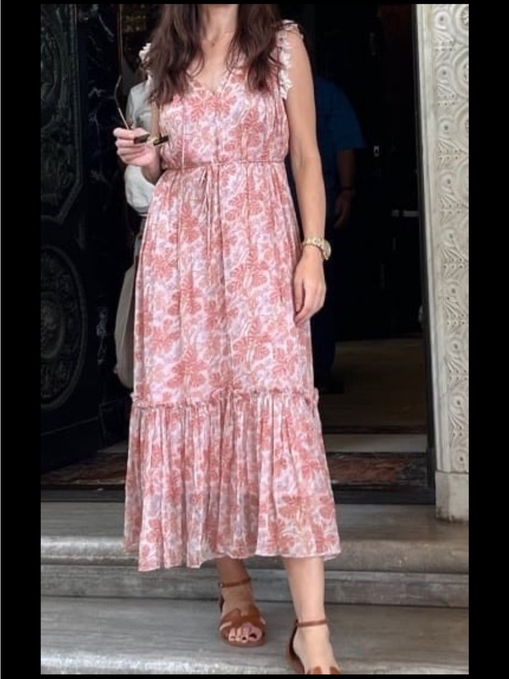 Zimmermann 1 Peach Floral Ruffle Midi Dress
